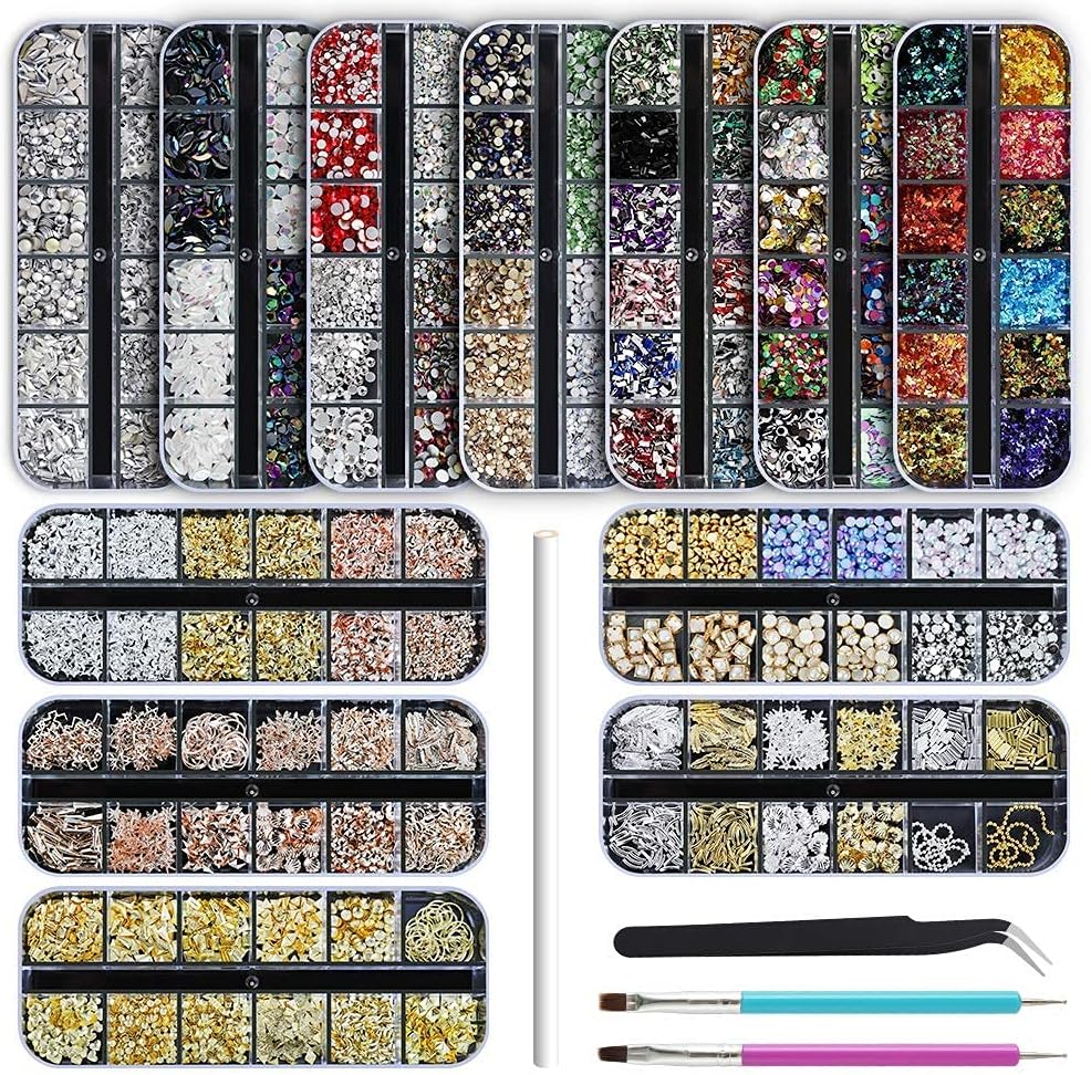 12 Box Nail Rhinestone Kit — Compact Nail Gems Set