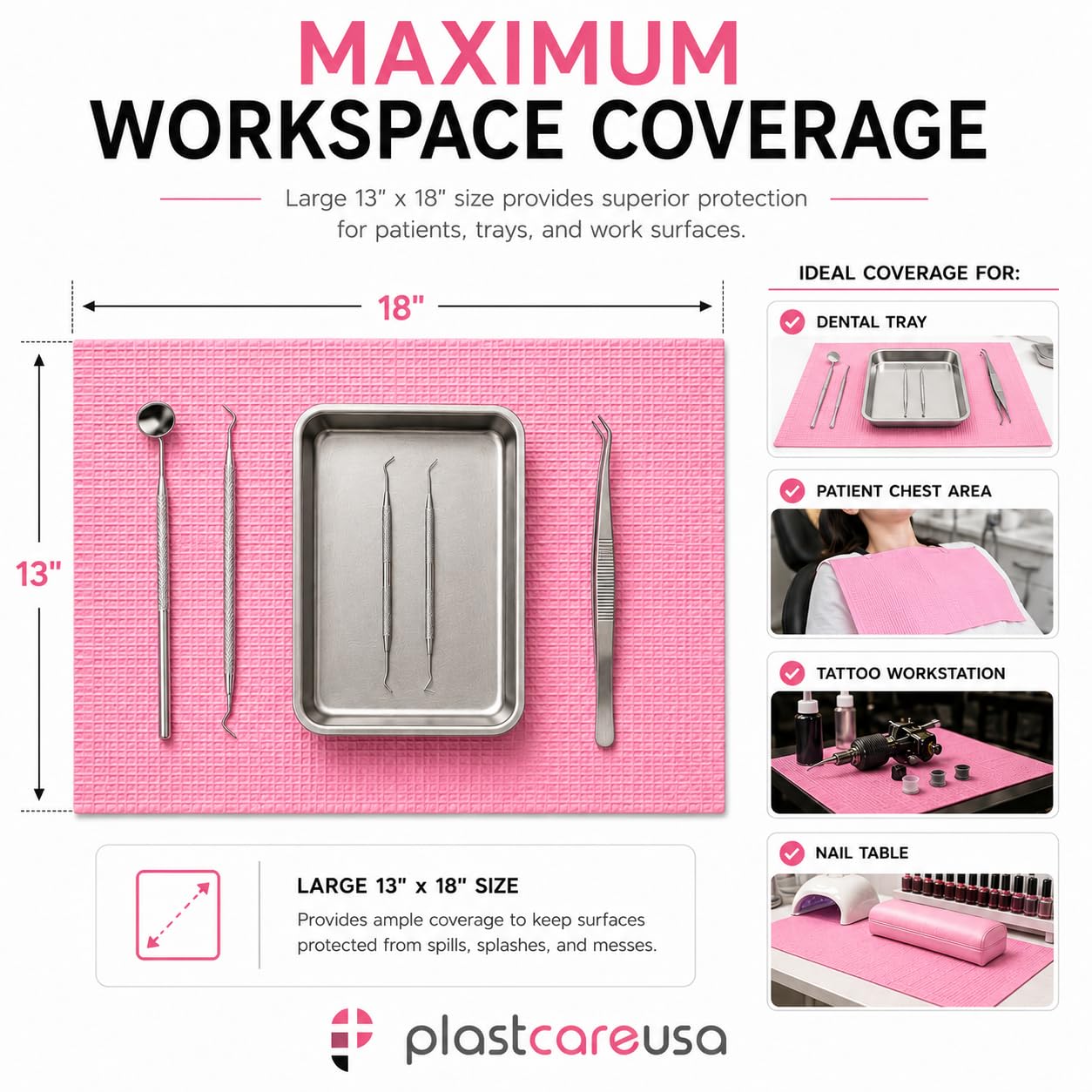 Pink 13x18 disposable dental bib by PlastCare USA - 3