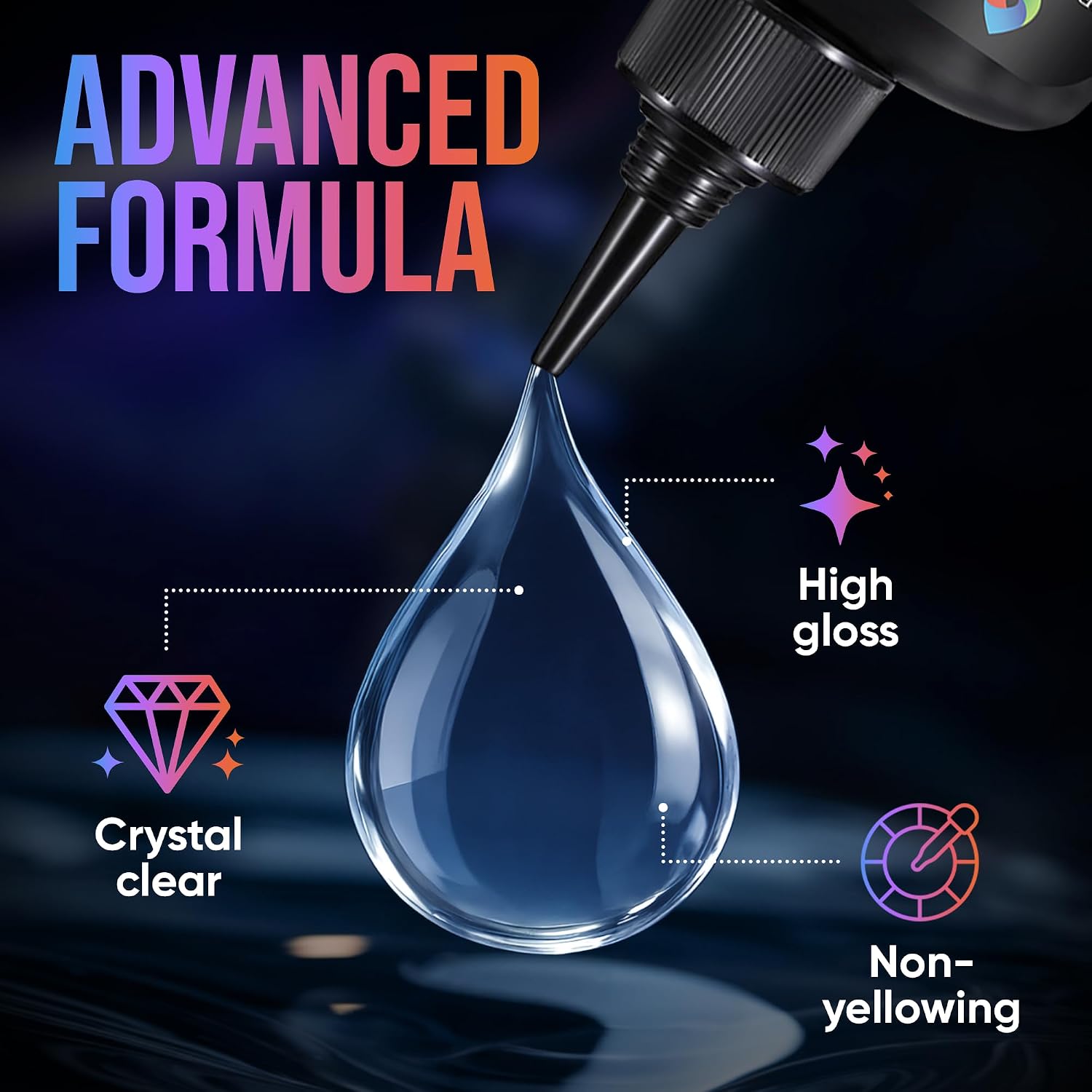 36W UV resin kit components: lamp, two 100g resin bottles, silicone mat, mixing cups, sticks, and gloves - 3
