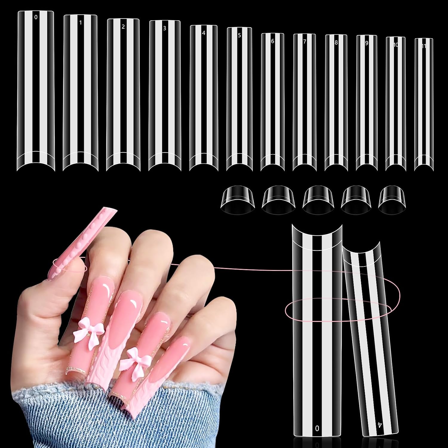 3XL Square Nail Tips: Extra-Long No C Curve Set