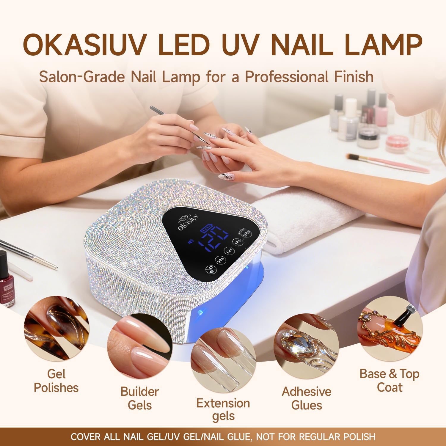 Okasiuv cordless UV LED nail lamp with AB diamond finish, magnetic mirror base and UV-blocking gloves - 2