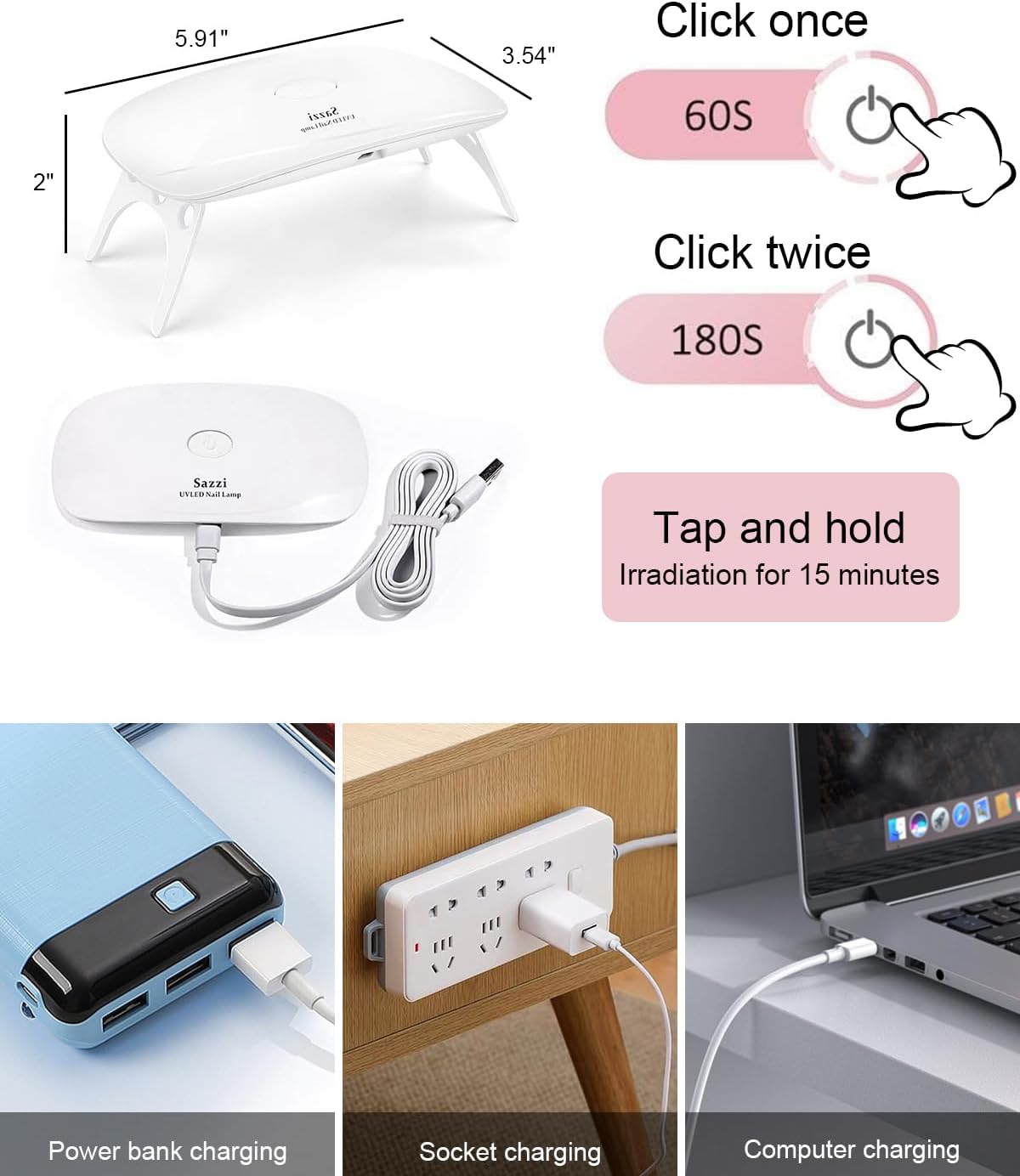 Sazzi foldable 24W UV LED mini curing lamp with collapsible stand - 4