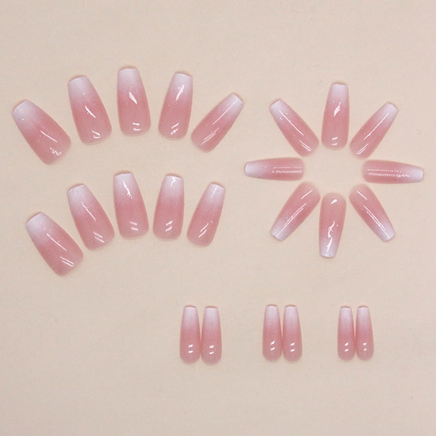 Pink coffin-shaped press on nails set of 24 full-cover medium tips with rubbing strip and jelly glue - 2
