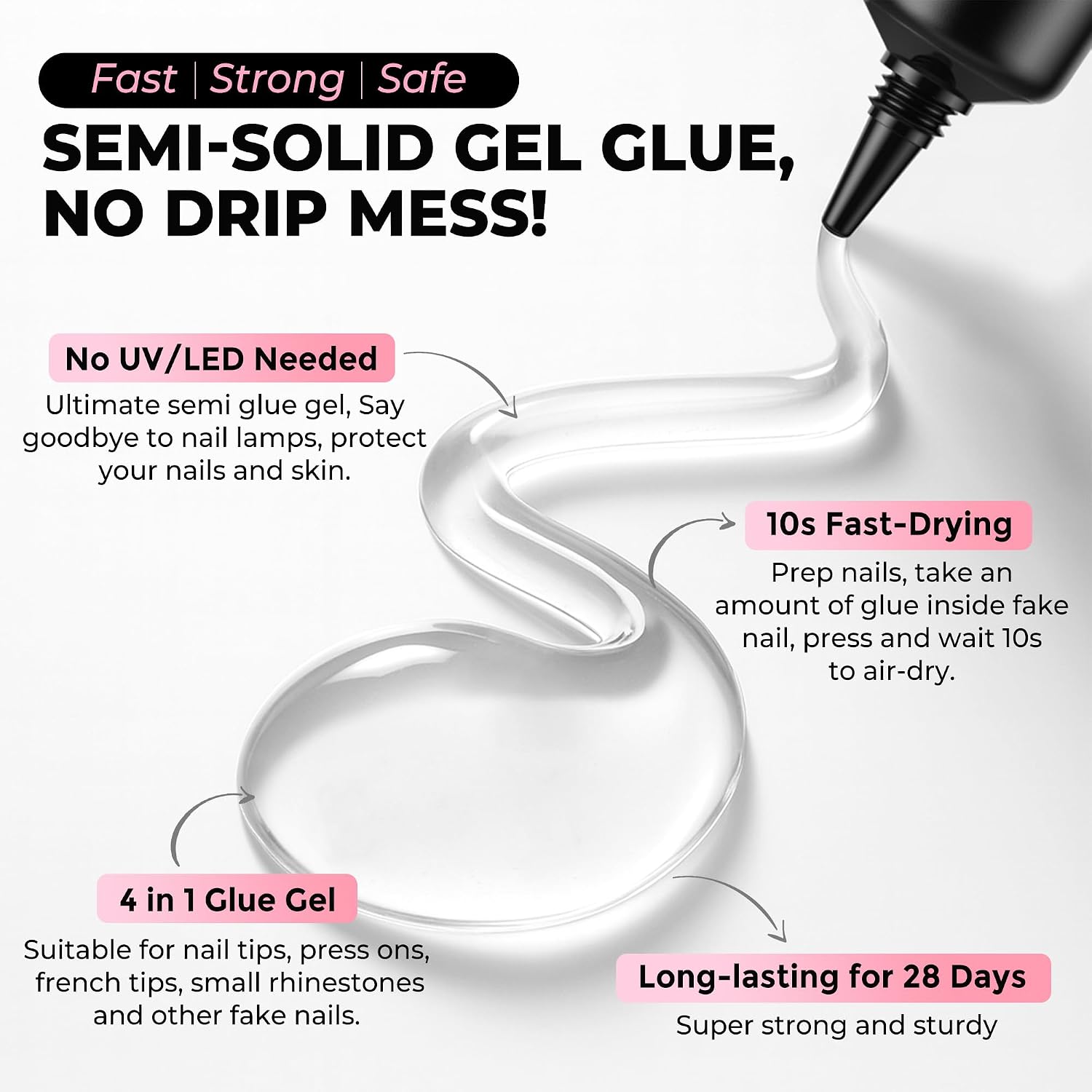 Luckyfairy semi-solid nail glue and non-acetone remover kit showing 15g glue tube and 10ml remover bottle - 3
