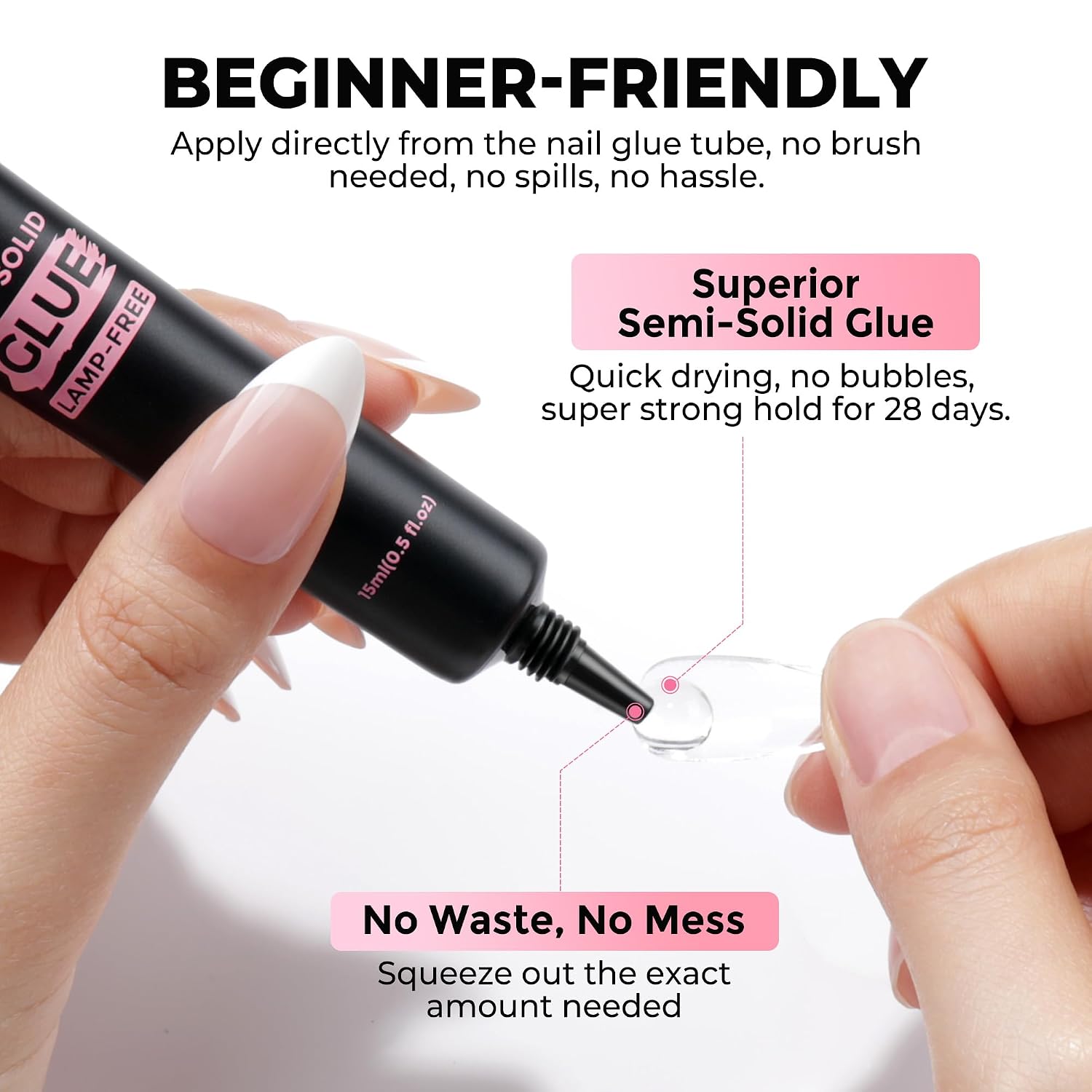 Luckyfairy semi-solid nail glue and non-acetone remover kit showing 15g glue tube and 10ml remover bottle - 4