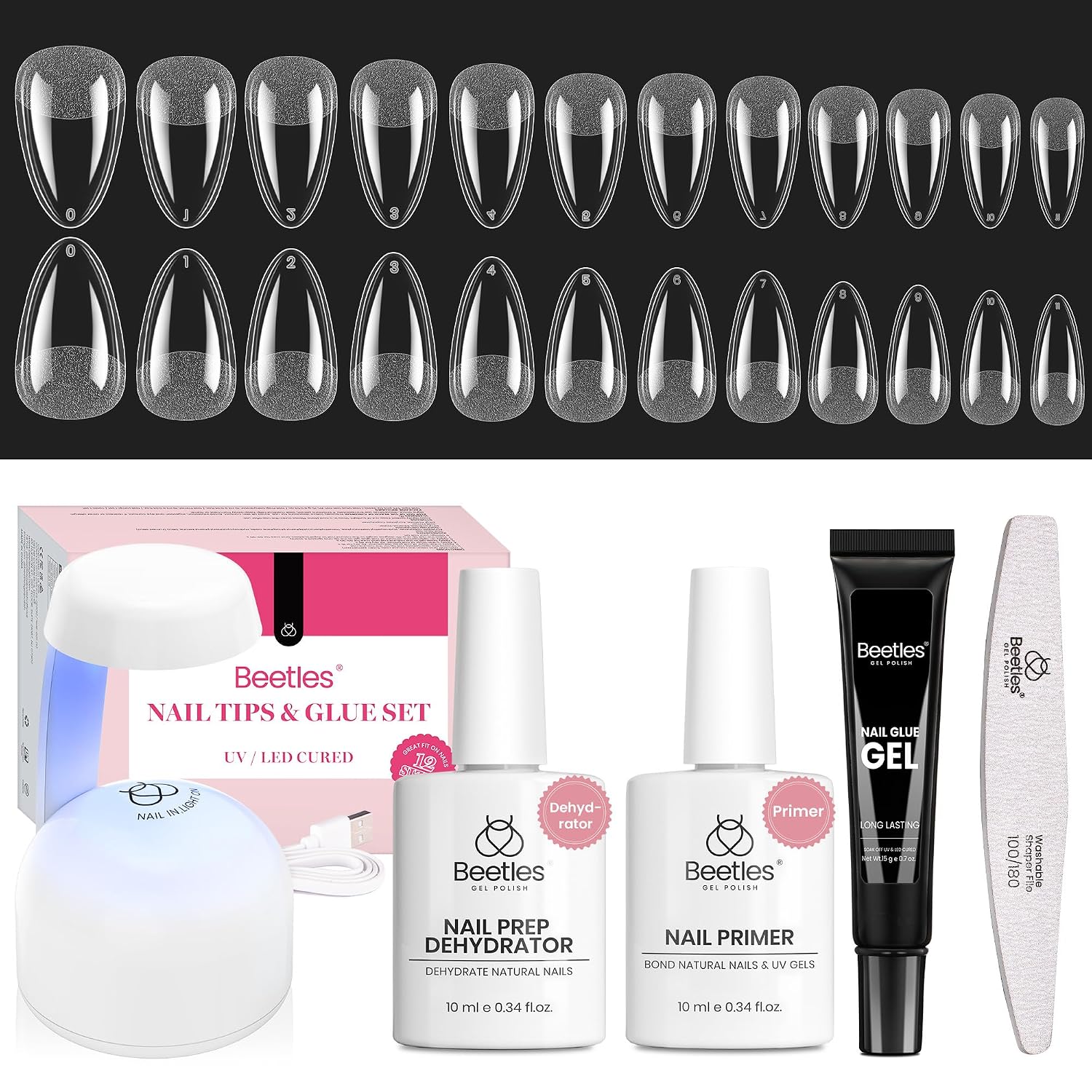 Short Almond Nail Tips Kit — Complete DIY Manicure Set