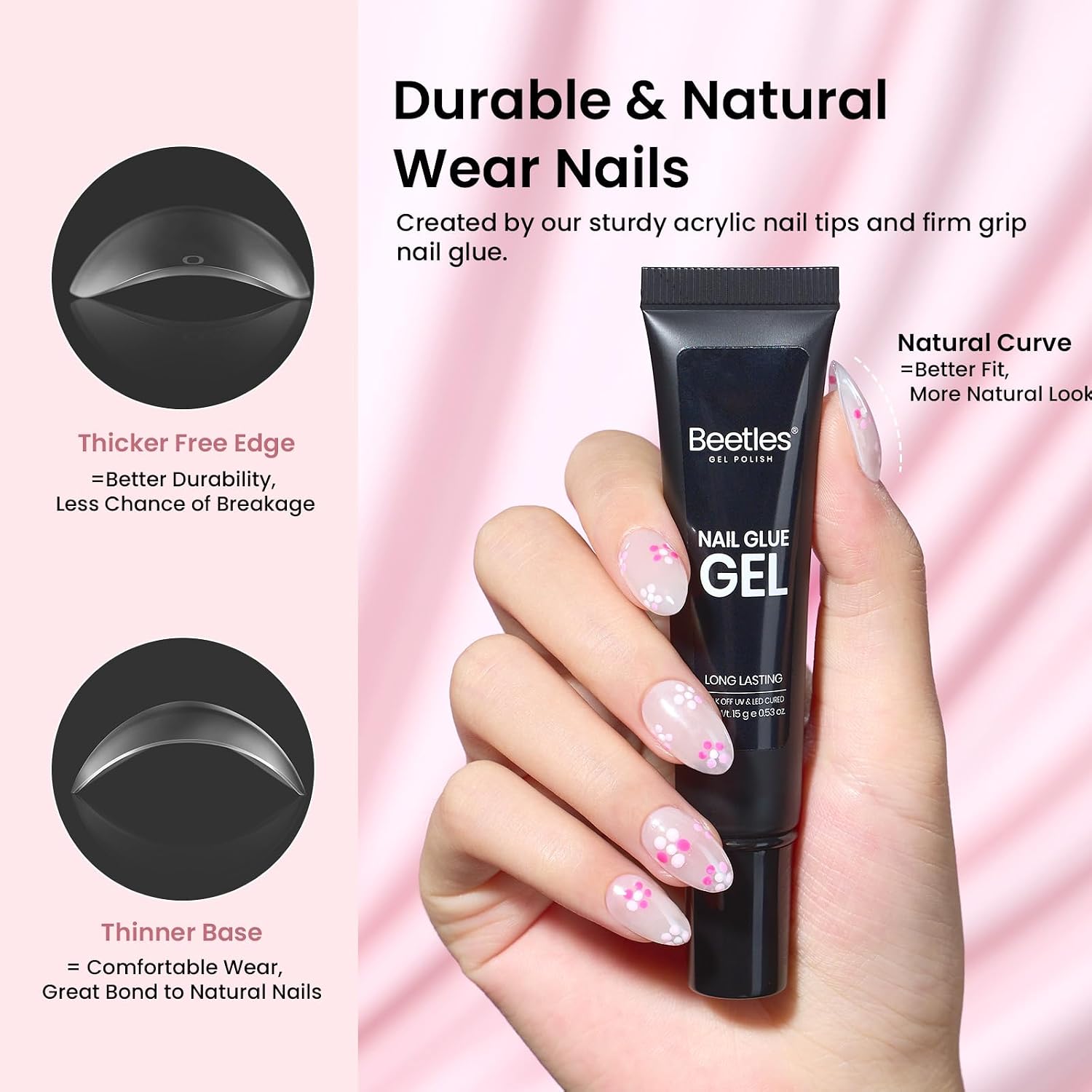 beetles gel short almond nail tips kit contents - 4