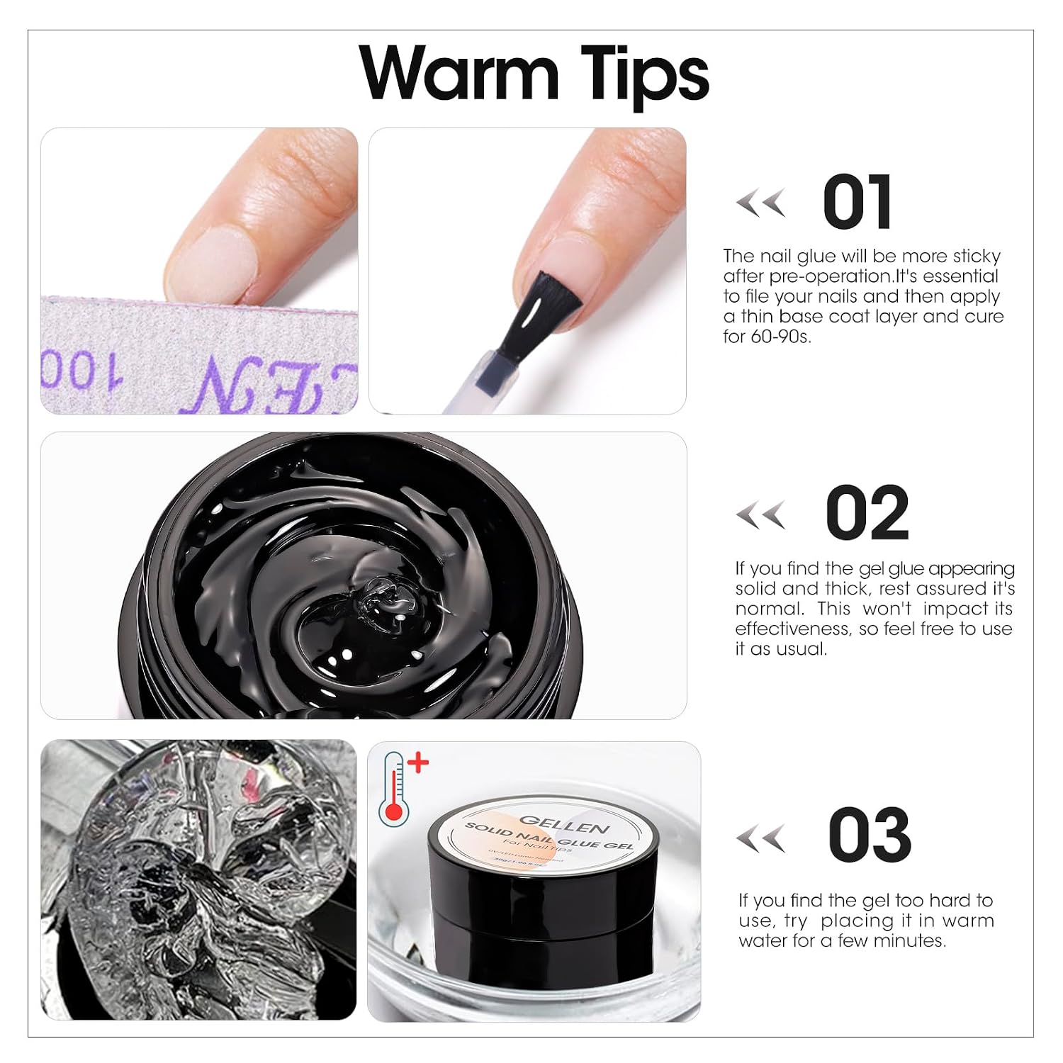 Gellen solid nail glue gel kit with 8g jar and 8W mini UV LED lamp - 3