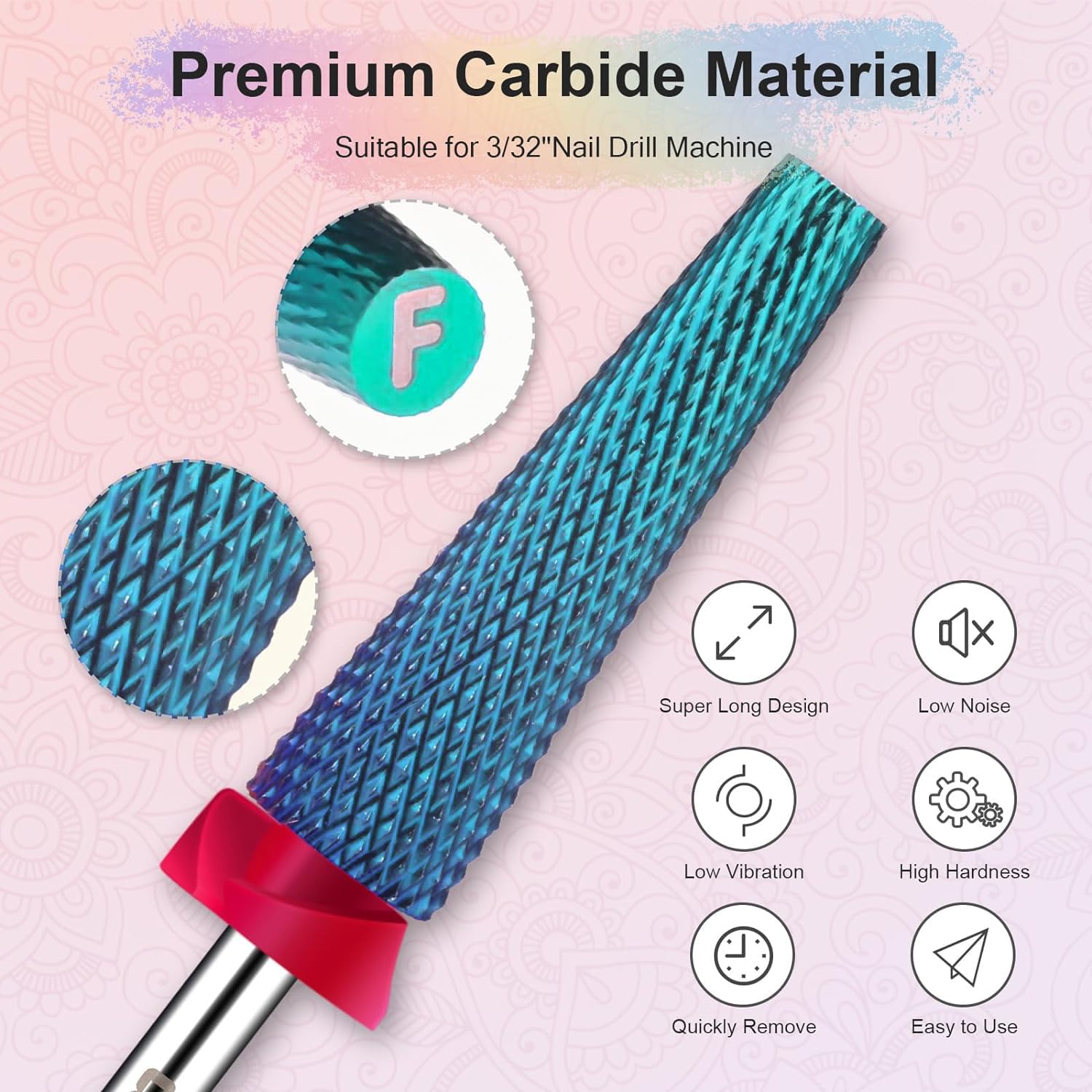Blue super long 5-in-1 carbide nail drill bit with tapered barrel and dust-proof ring - 2