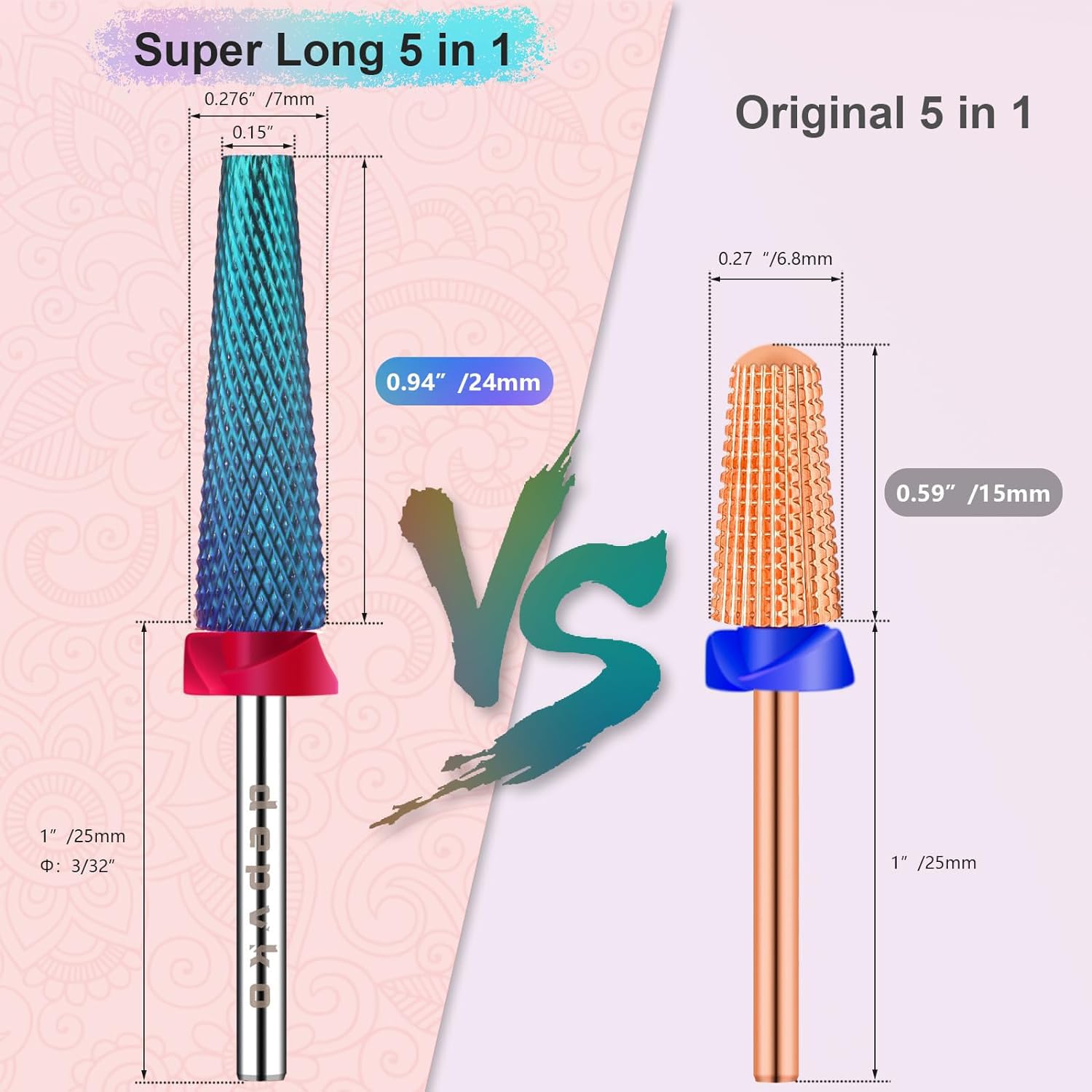 Blue super long 5-in-1 carbide nail drill bit with tapered barrel and dust-proof ring - 3