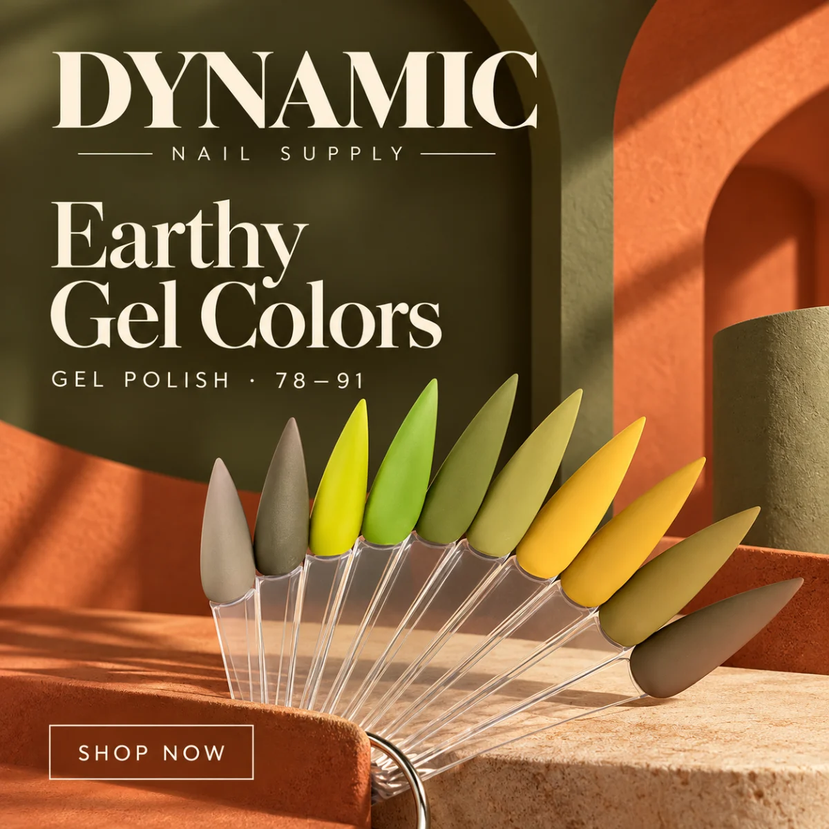 Earthy gel colors olive and mustard gel polish swatches