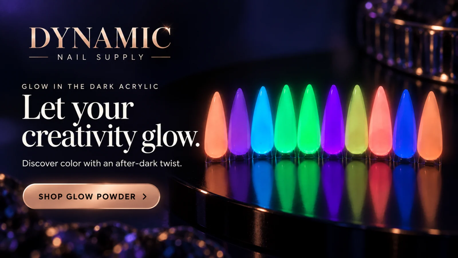 Glow in the dark acrylic nail swatches
