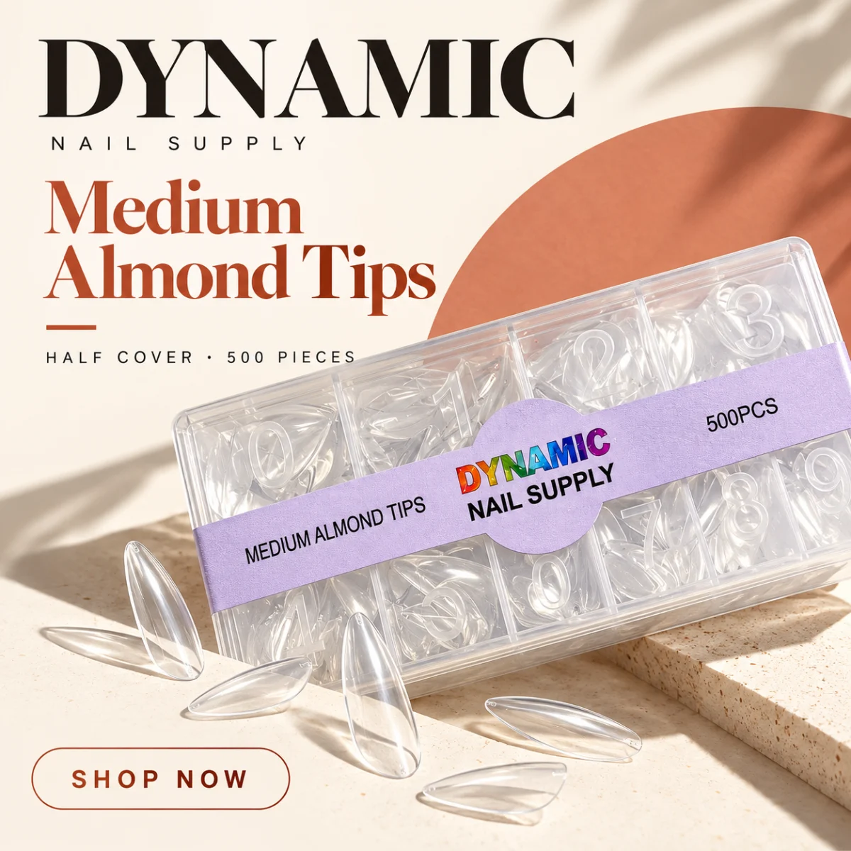 Medium almond half cover nail tips 500 pieces