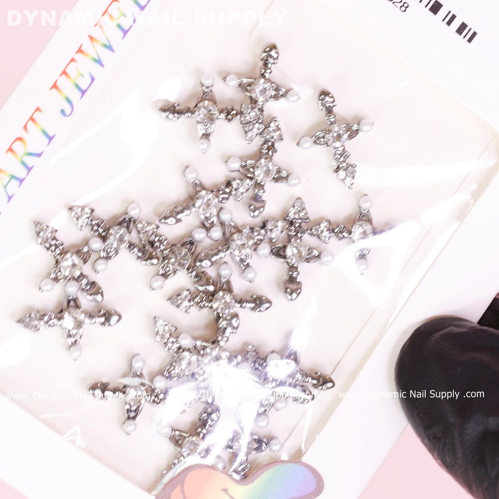 silver cross nail charms with pearls - 6