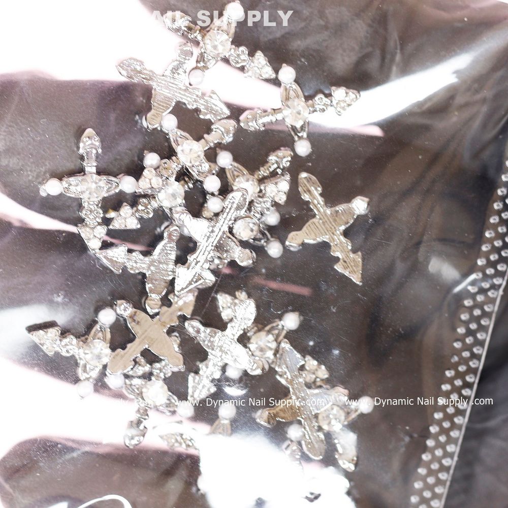 silver cross nail charms with pearls - 8
