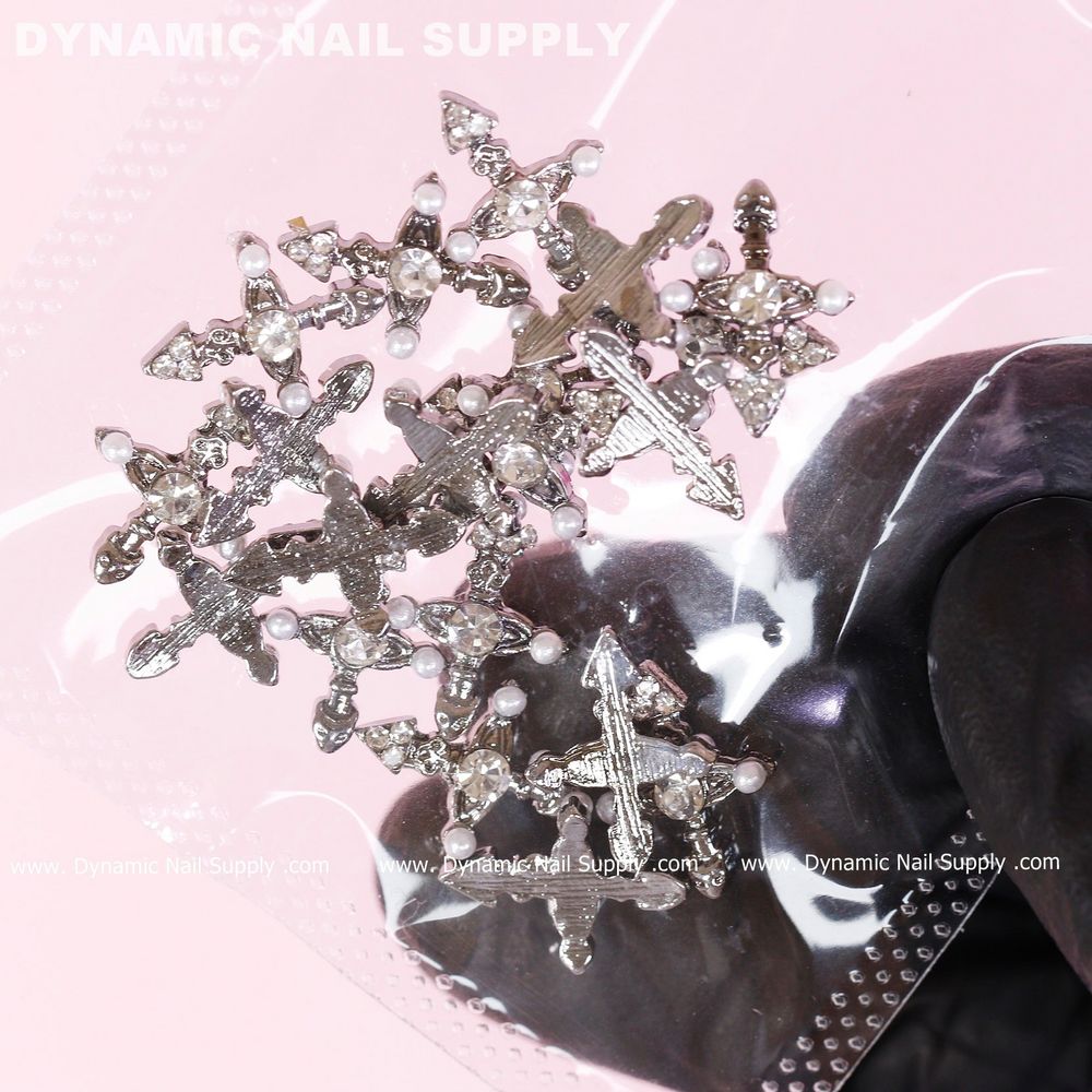 silver cross nail charms with pearls - 9